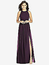 Front View Thumbnail - Aubergine Shirred Skirt Halter Dress with Front Slit