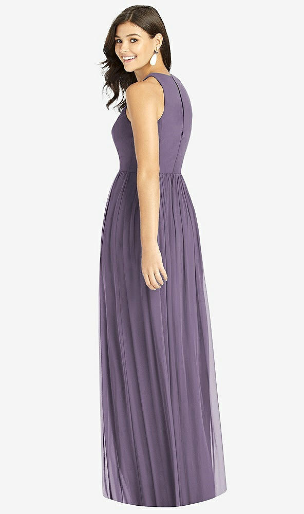 Back View - Lavender Shirred Skirt Halter Dress with Front Slit