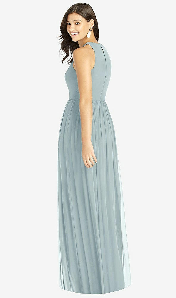 Back View - Morning Sky Shirred Skirt Halter Dress with Front Slit