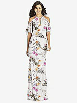 Front View Thumbnail - Butterfly Botanica Ivory Ruffle Cold-Shoulder Mermaid Maxi Dress