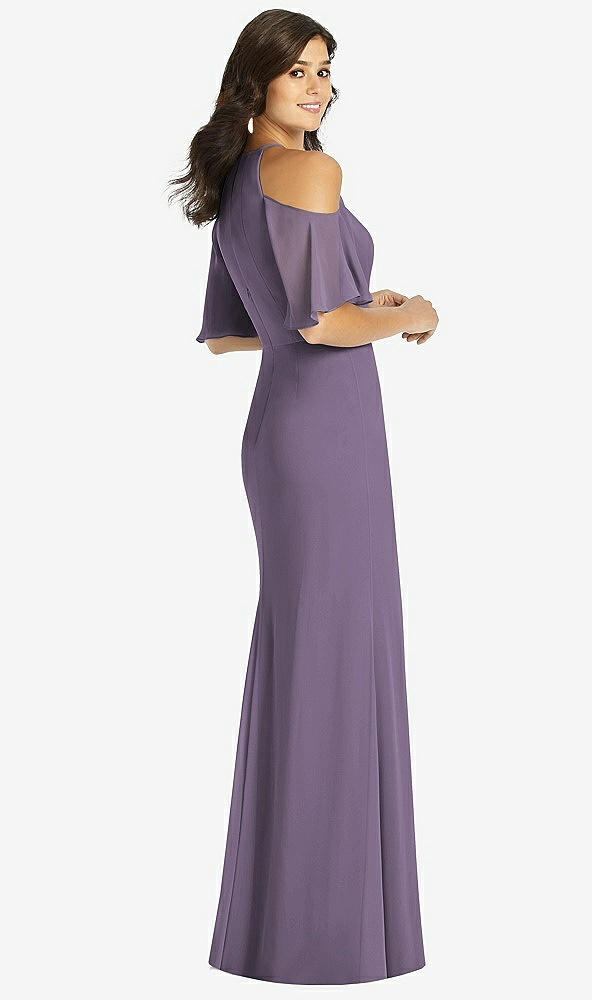 Back View - Lavender Ruffle Cold-Shoulder Mermaid Maxi Dress