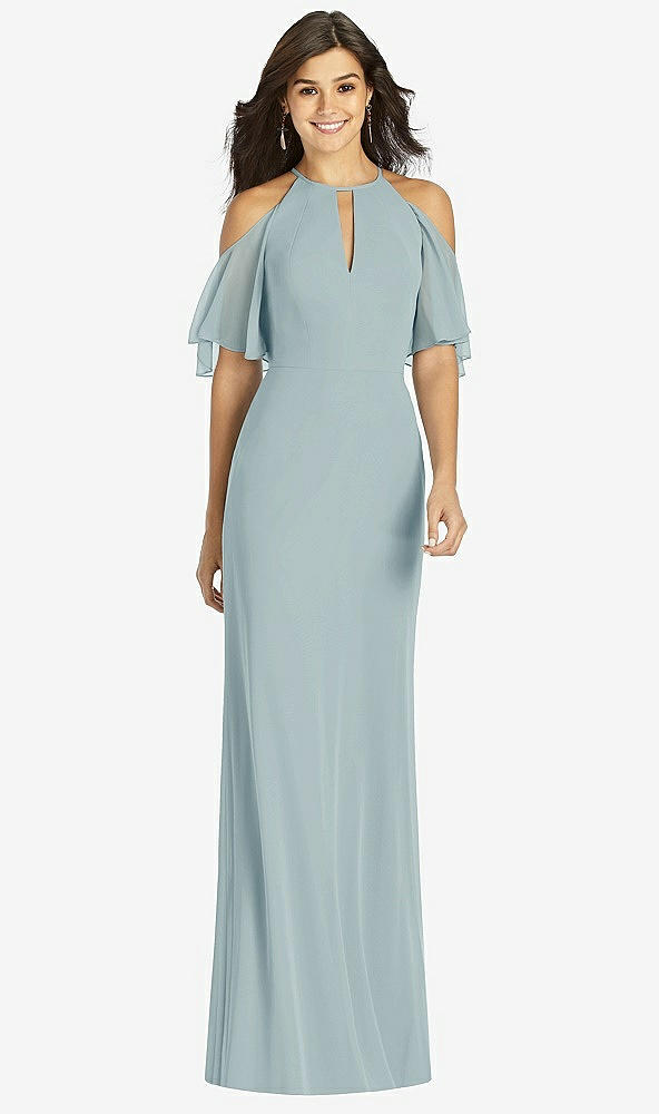 Front View - Morning Sky Ruffle Cold-Shoulder Mermaid Maxi Dress