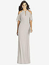 Front View Thumbnail - Oyster Ruffle Cold-Shoulder Mermaid Maxi Dress