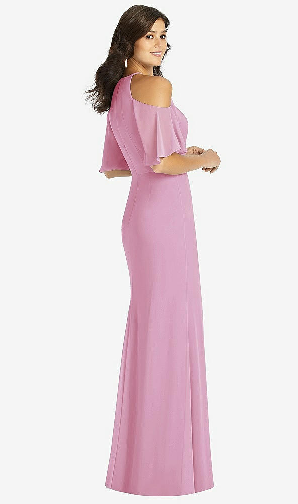 Back View - Powder Pink Ruffle Cold-Shoulder Mermaid Maxi Dress