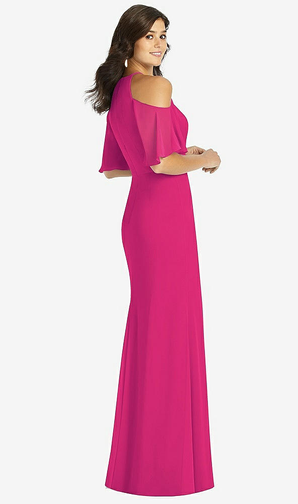 Back View - Think Pink Ruffle Cold-Shoulder Mermaid Maxi Dress