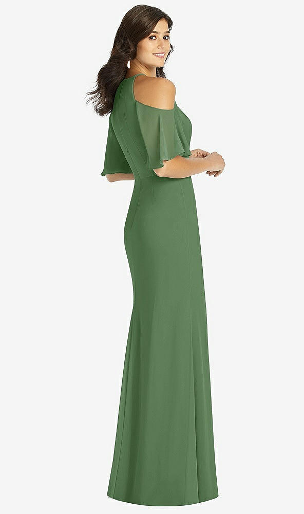 Back View - Vineyard Green Ruffle Cold-Shoulder Mermaid Maxi Dress