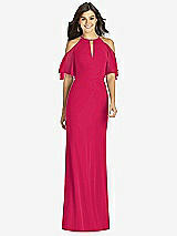Front View Thumbnail - Vivid Pink Ruffle Cold-Shoulder Mermaid Maxi Dress