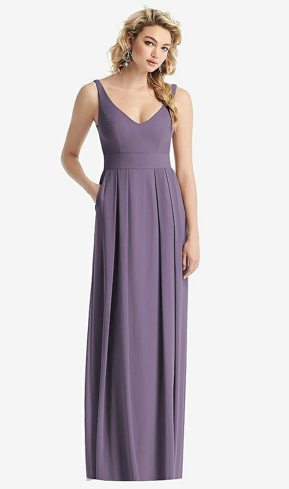 Front View - Lavender Sleeveless Pleated Skirt Maxi Dress with Pockets