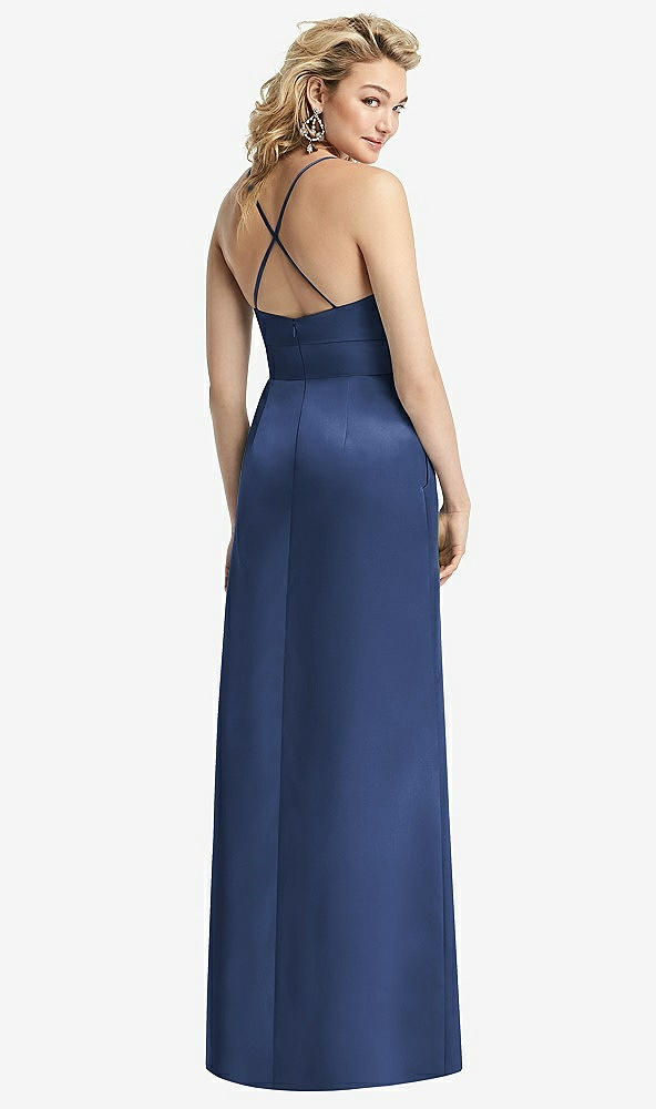 Back View - Sailor Pleated Skirt Satin Maxi Dress with Pockets