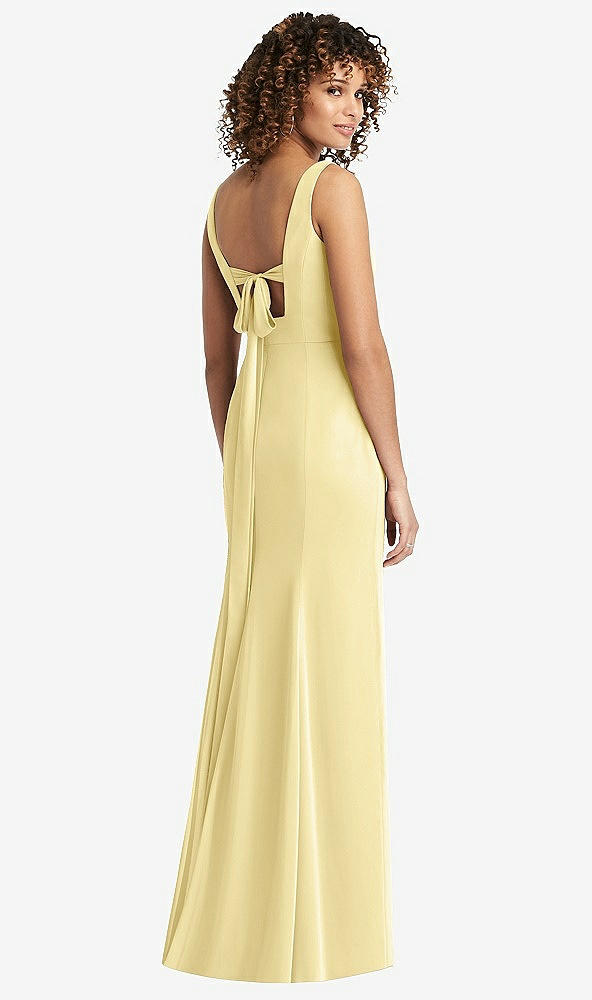 Front View - Pale Yellow Sleeveless Tie Back Chiffon Trumpet Gown