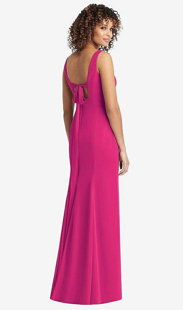 Front View - Think Pink Sleeveless Tie Back Chiffon Trumpet Gown