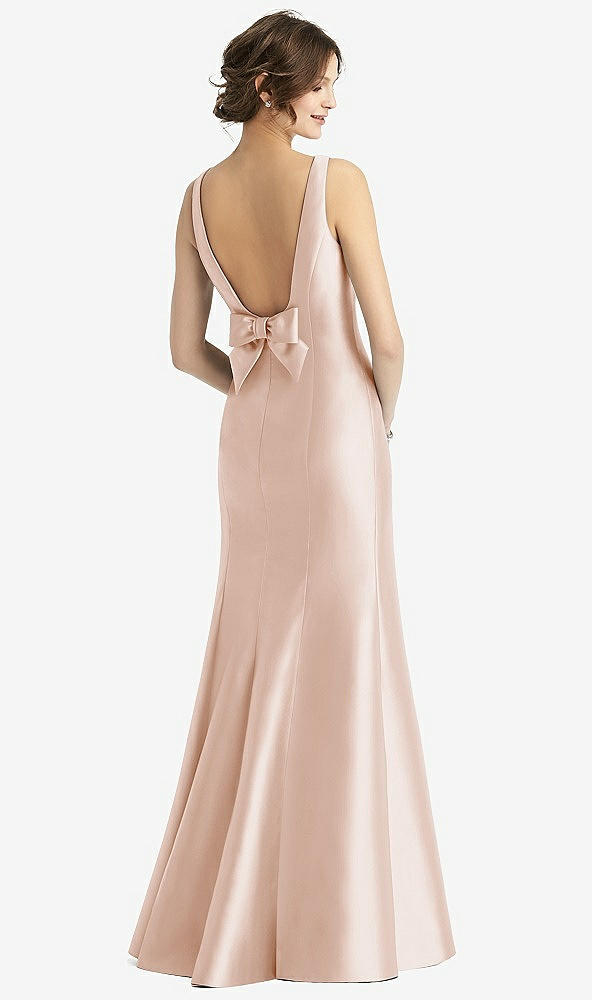 Back View - Cameo Sleeveless Satin Trumpet Gown with Bow at Open-Back