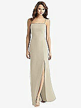 Rear View Thumbnail - Champagne Tie-Back Cutout Trumpet Gown with Front Slit