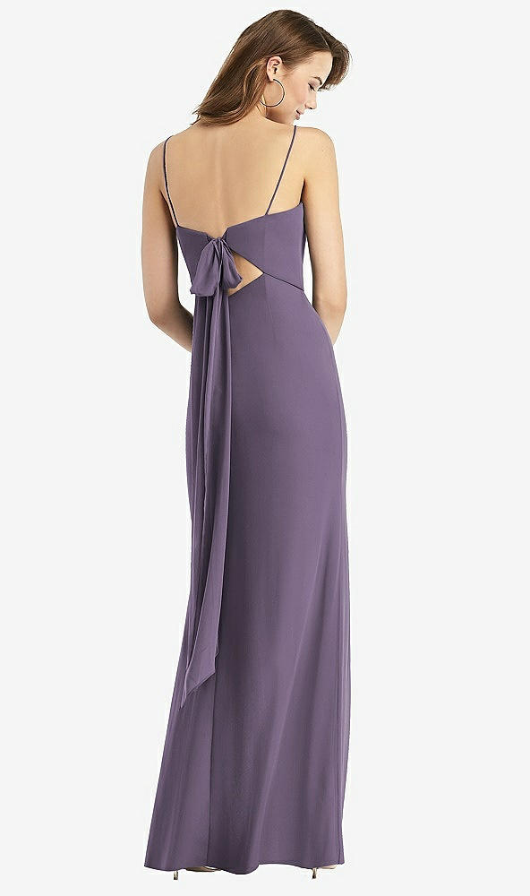 Front View - Lavender Tie-Back Cutout Trumpet Gown with Front Slit