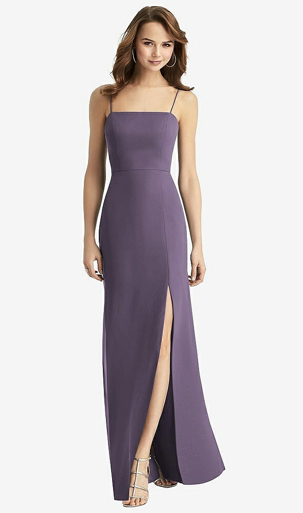 Back View - Lavender Tie-Back Cutout Trumpet Gown with Front Slit
