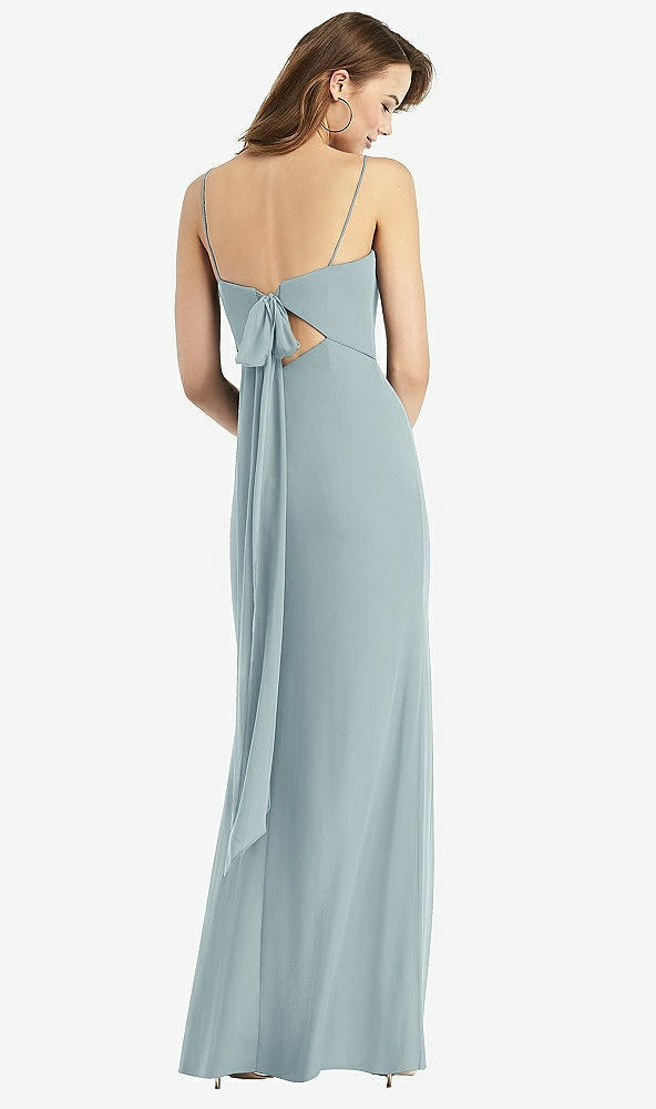 Front View - Morning Sky Tie-Back Cutout Trumpet Gown with Front Slit