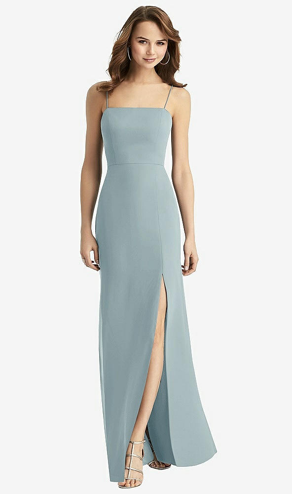 Back View - Morning Sky Tie-Back Cutout Trumpet Gown with Front Slit