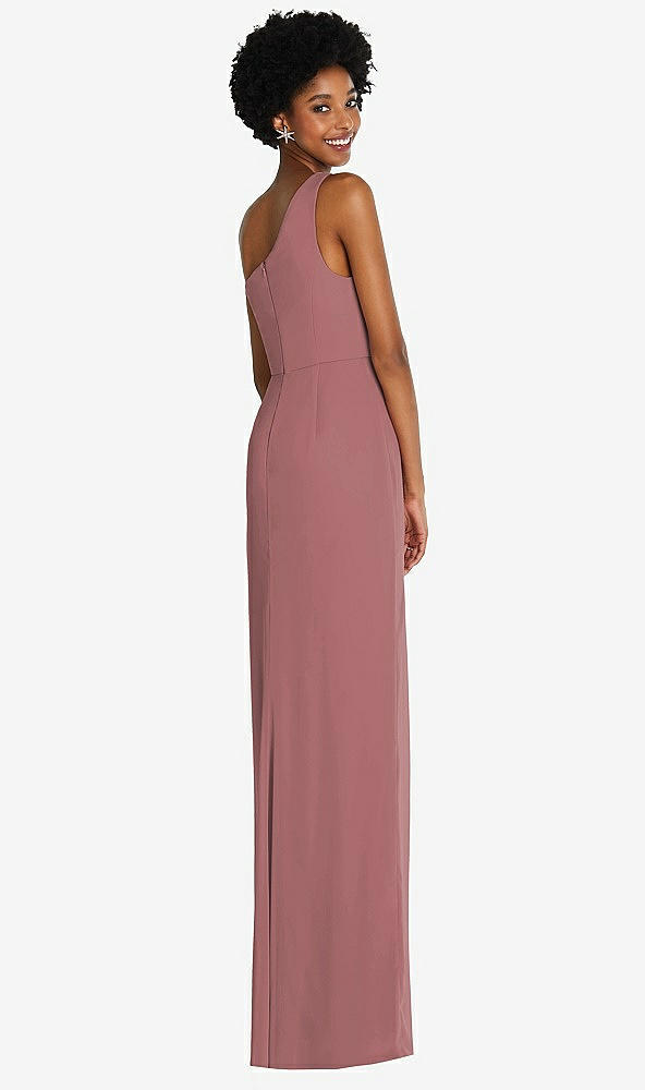 Back View - Rosewood One-Shoulder Chiffon Trumpet Gown