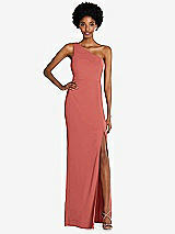 Front View Thumbnail - Coral Pink One-Shoulder Chiffon Trumpet Gown