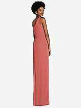 Rear View Thumbnail - Coral Pink One-Shoulder Chiffon Trumpet Gown