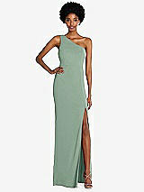 Front View Thumbnail - Seagrass One-Shoulder Chiffon Trumpet Gown
