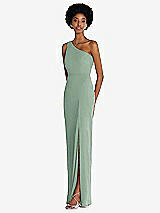 Side View Thumbnail - Seagrass One-Shoulder Chiffon Trumpet Gown