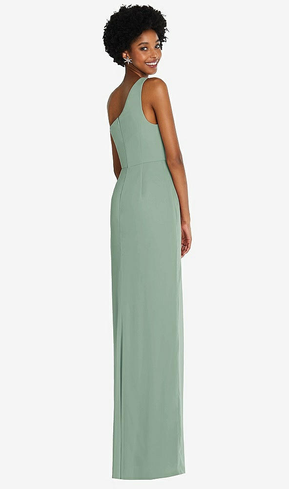 Back View - Seagrass One-Shoulder Chiffon Trumpet Gown
