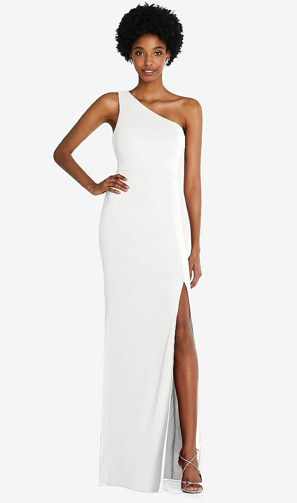 Front View - White One-Shoulder Chiffon Trumpet Gown
