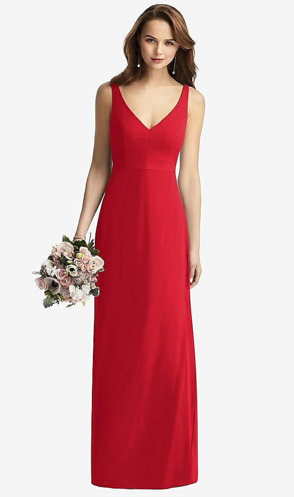 Front View - Parisian Red Sleeveless V-Back Long Trumpet Gown