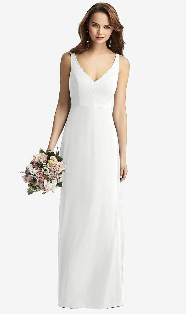Front View - White Sleeveless V-Back Long Trumpet Gown