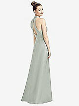 Front View Thumbnail - Willow Green High-Neck Cutout Satin Dress with Pockets