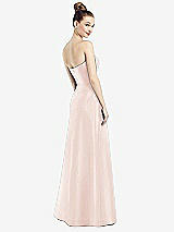 Rear View Thumbnail - Blush Strapless Notch Satin Gown with Pockets
