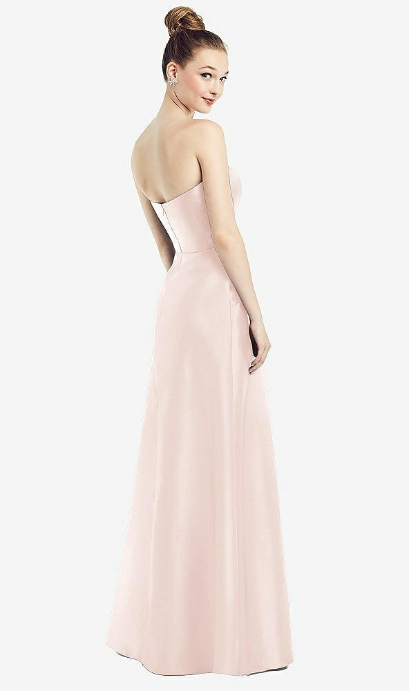 Back View - Blush Strapless Notch Satin Gown with Pockets