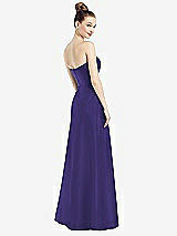 Rear View Thumbnail - Grape Strapless Notch Satin Gown with Pockets