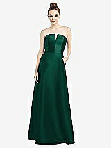 Front View Thumbnail - Hunter Green Strapless Notch Satin Gown with Pockets