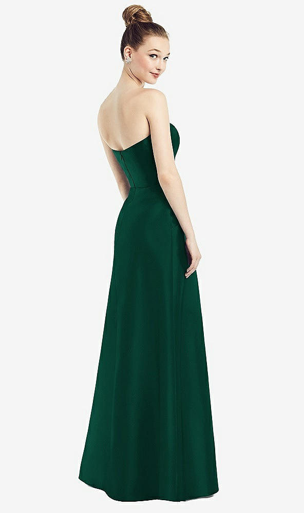 Back View - Hunter Green Strapless Notch Satin Gown with Pockets