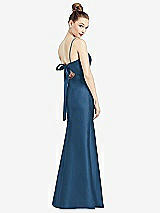 Front View Thumbnail - Dusk Blue Open-Back Bow Tie Satin Trumpet Gown