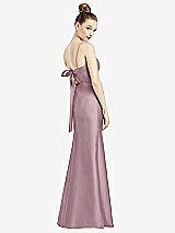 Front View Thumbnail - Dusty Rose Open-Back Bow Tie Satin Trumpet Gown