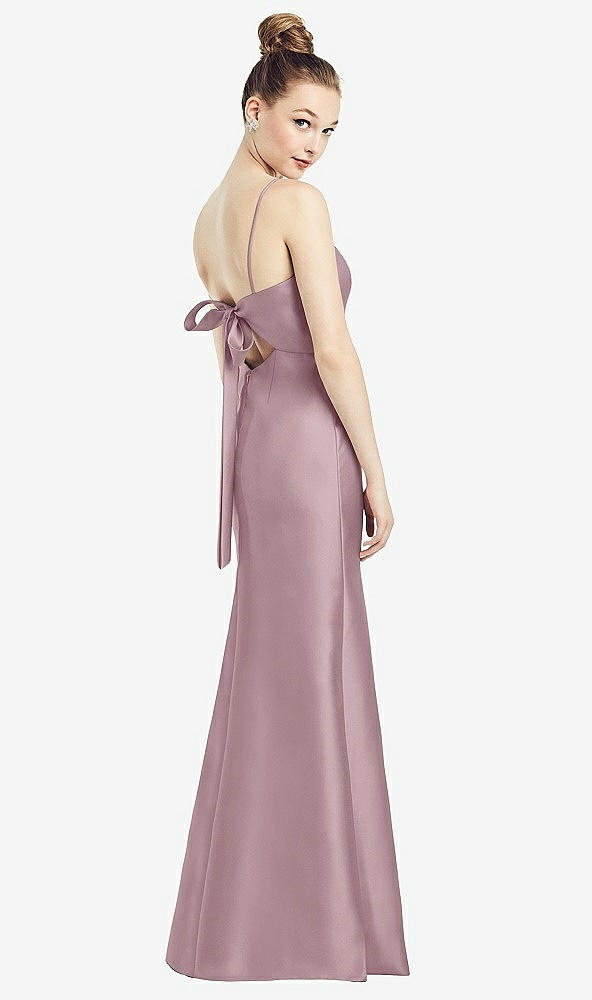 Front View - Dusty Rose Open-Back Bow Tie Satin Trumpet Gown