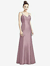 Rear View Thumbnail - Dusty Rose Open-Back Bow Tie Satin Trumpet Gown