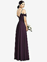 Rear View Thumbnail - Aubergine Cold-Shoulder V-Back Chiffon Maxi Dress
