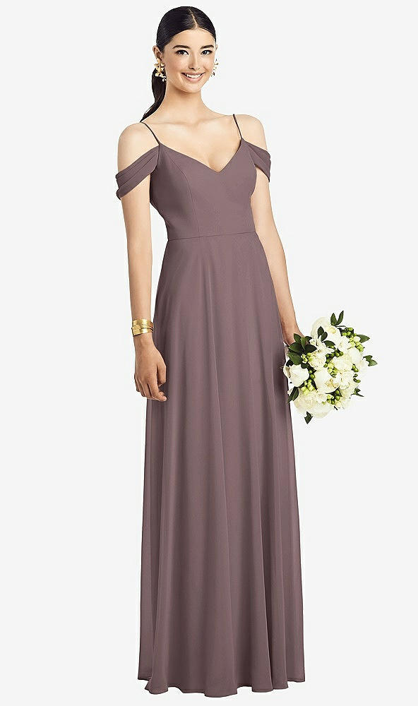 Front View - French Truffle Cold-Shoulder V-Back Chiffon Maxi Dress