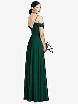 Rear View Thumbnail - Hunter Green Cold-Shoulder V-Back Chiffon Maxi Dress