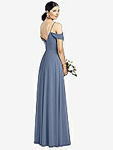Rear View Thumbnail - Larkspur Blue Cold-Shoulder V-Back Chiffon Maxi Dress