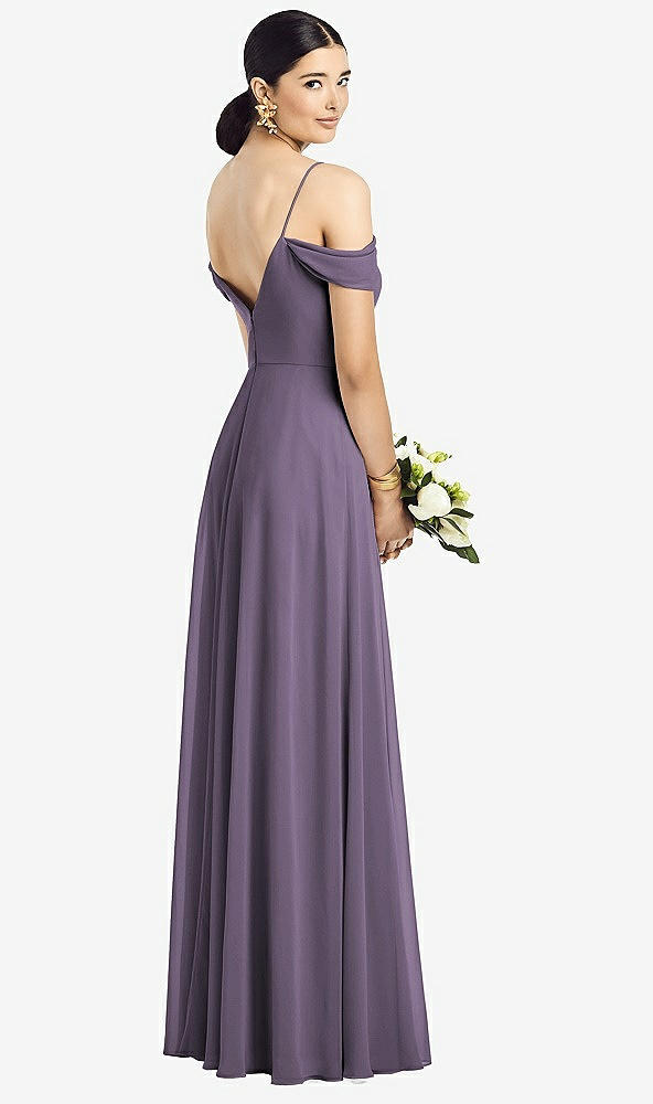 Back View - Lavender Cold-Shoulder V-Back Chiffon Maxi Dress