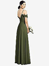 Rear View Thumbnail - Olive Green Cold-Shoulder V-Back Chiffon Maxi Dress