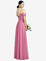 Rear View Thumbnail - Orchid Pink Cold-Shoulder V-Back Chiffon Maxi Dress