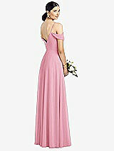 Rear View Thumbnail - Peony Pink Cold-Shoulder V-Back Chiffon Maxi Dress