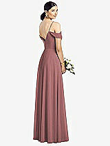 Rear View Thumbnail - Rosewood Cold-Shoulder V-Back Chiffon Maxi Dress