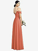 Rear View Thumbnail - Terracotta Copper Cold-Shoulder V-Back Chiffon Maxi Dress